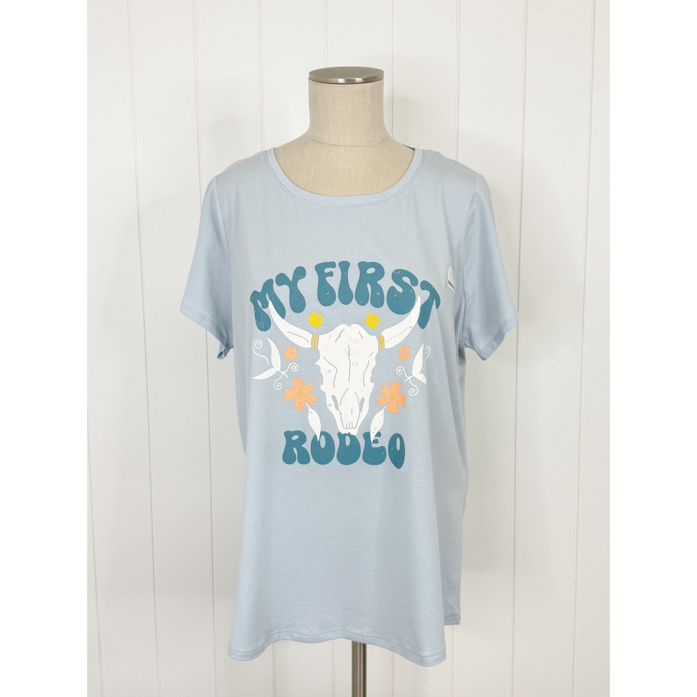 Time and Tru Maternity My First Rodeo Graphic Tee Blue XL 16-18 NWT Western Baby